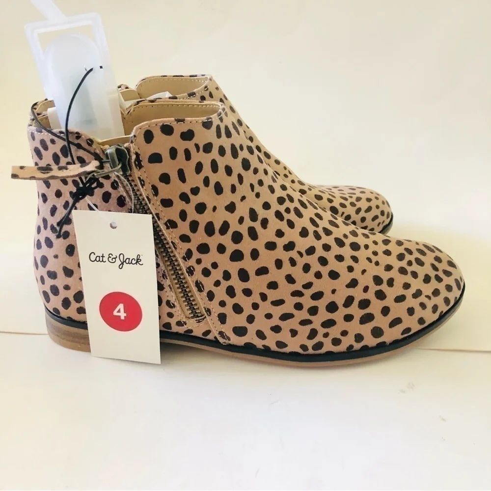 Cat & Jack Girls Judi Leopard Print Zipper Ankle Booties Size 4